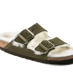 Birkenstock Arizona Shearling Suede Leather Slippers